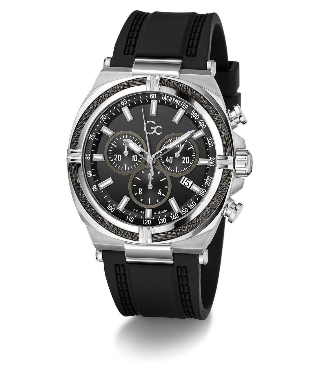 GC Sportchic Mens Silver & Gun-Metal And Black Tone Watch Z32007G2