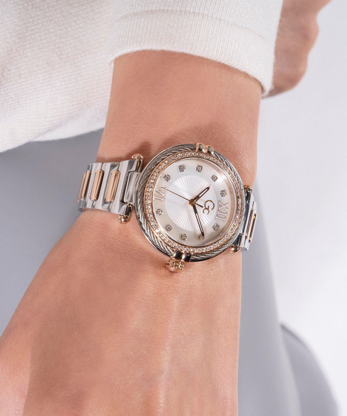 GC Sportchic Womens Silver & Rose Gold Tone Watch Z52001L1MF