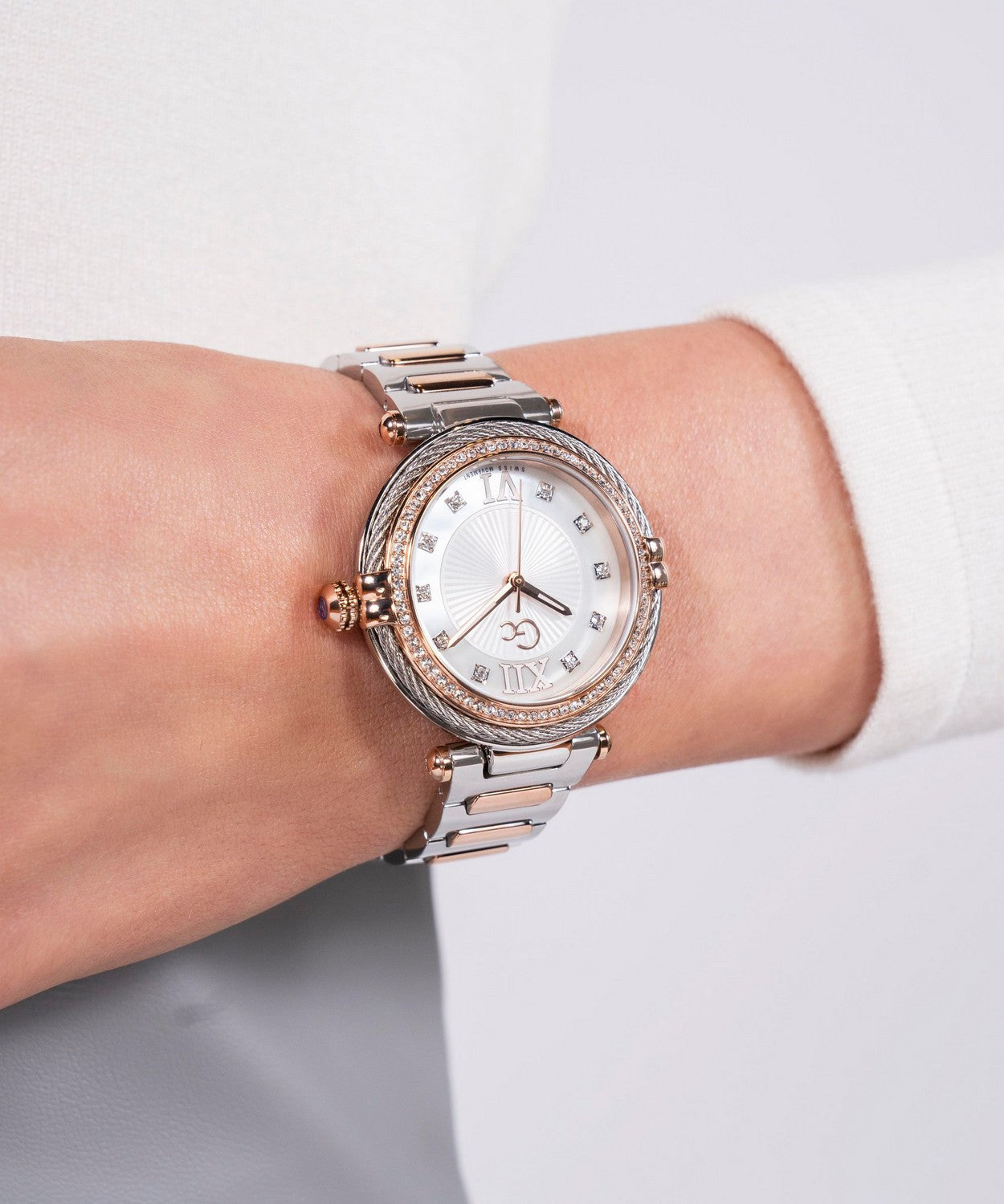 GC Sportchic Womens Silver & Rose Gold Tone Watch Z52001L1MF