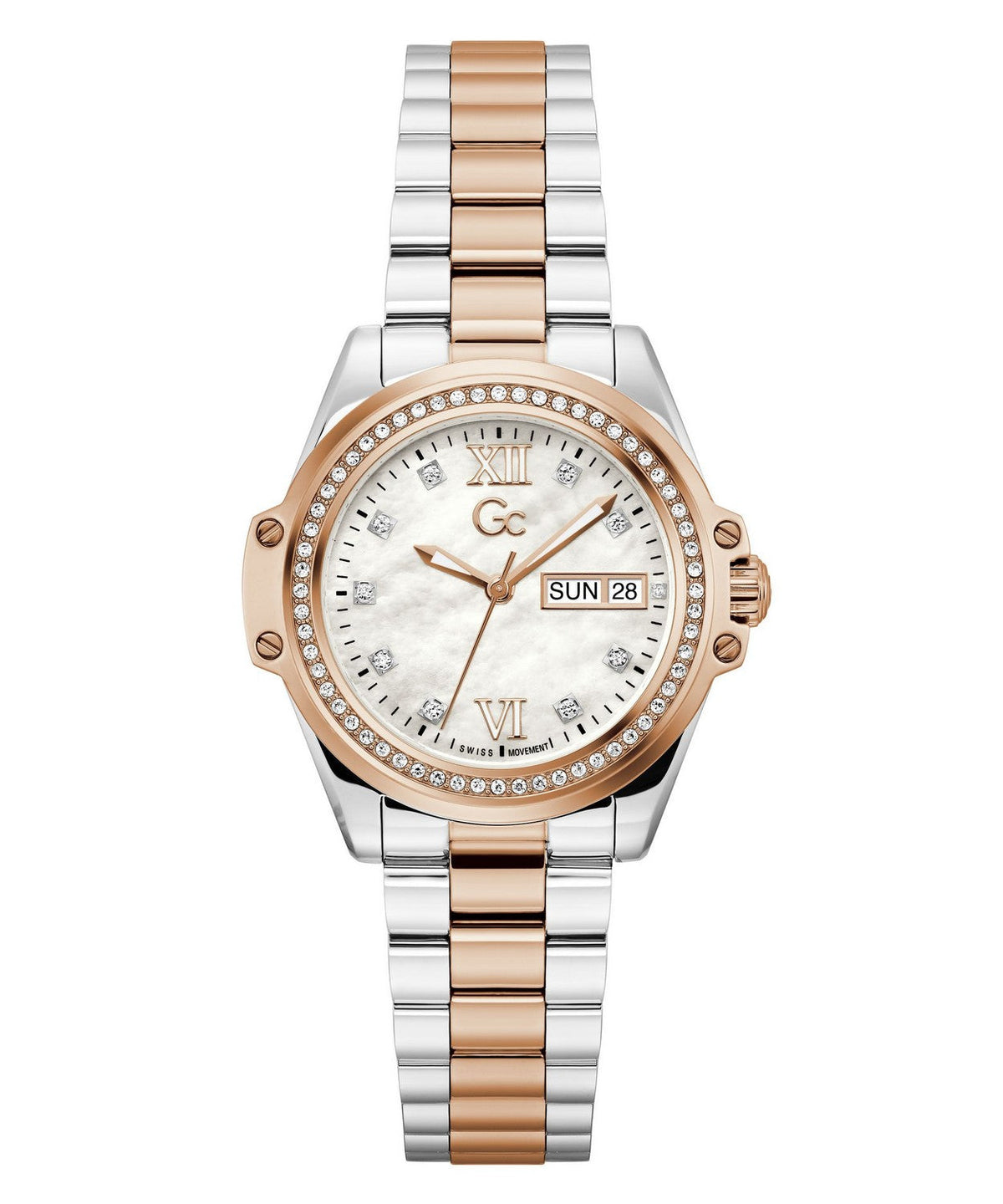 GC Sportchic Womens Silver &amp; Rose Gold Tone Watch Z53001L1