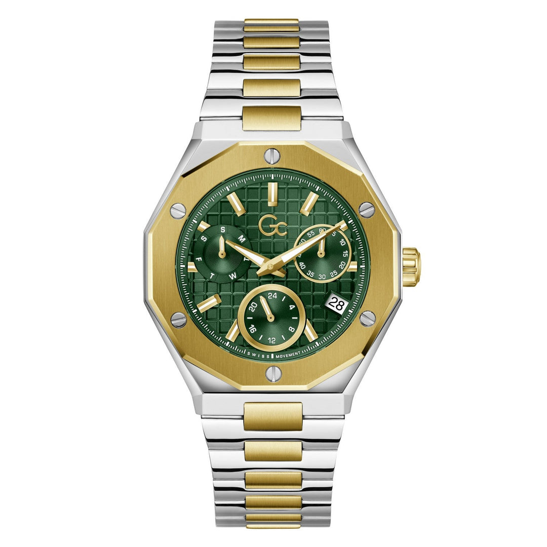 Gc Mens Prism Green Dial Two-Tone Silver Gold Stainless Steel Bracelet Watch Z89002G9