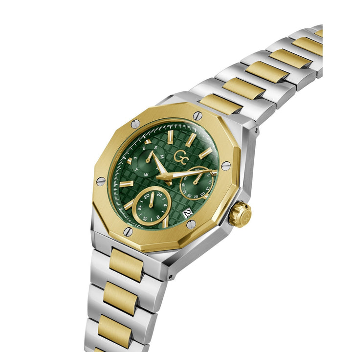 Gc Mens Prism Green Dial Two-Tone Silver Gold Stainless Steel Bracelet Watch Z89002G9
