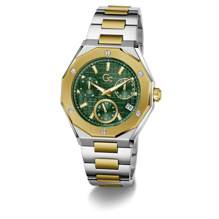Gc Mens Prism Green Dial Two-Tone Silver Gold Stainless Steel Bracelet Watch Z89002G9