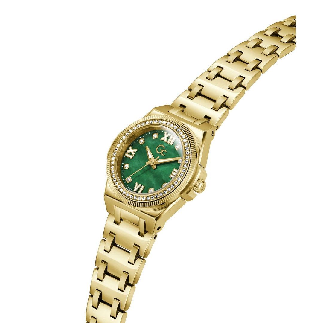 Gc Womens IdolChic Mini Green Mother of Pearl Dial Gold-Tone Stainless Steel Bracelet Watch Z92002L9