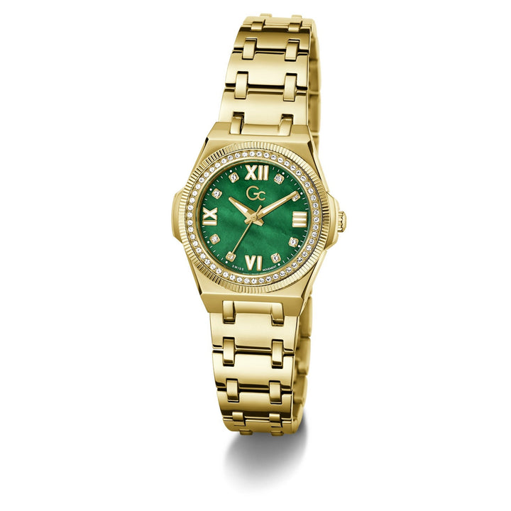 Gc Womens IdolChic Mini Green Mother of Pearl Dial Gold-Tone Stainless Steel Bracelet Watch Z92002L9