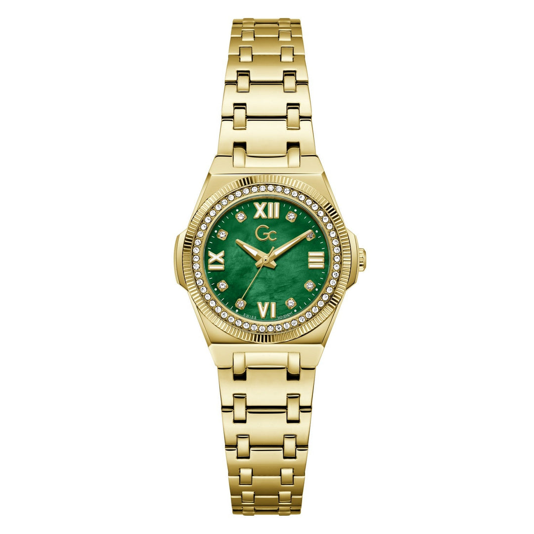 Gc Womens IdolChic Mini Green Mother of Pearl Dial Gold-Tone Stainless Steel Bracelet Watch Z92002L9