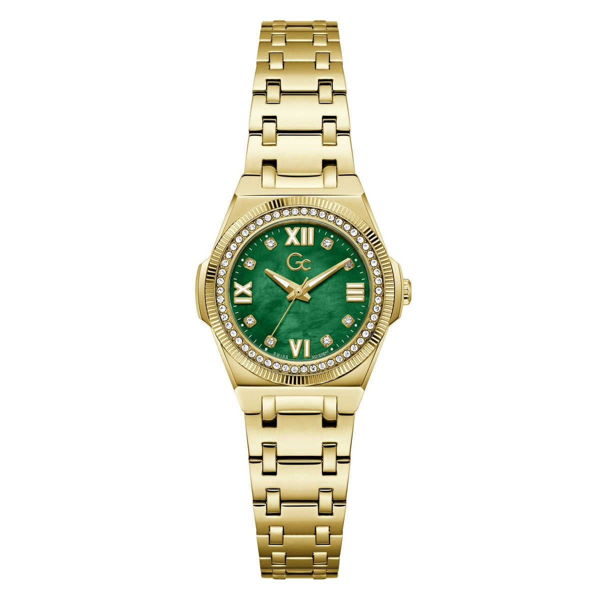 Gc Womens IdolChic Mini Green Mother of Pearl Dial Gold-Tone Stainless Steel Bracelet Watch Z92002L9