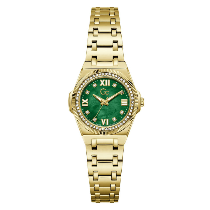 Gc Womens IdolChic Mini Green Mother of Pearl Dial Gold-Tone Stainless Steel Bracelet Watch Z92002L9
