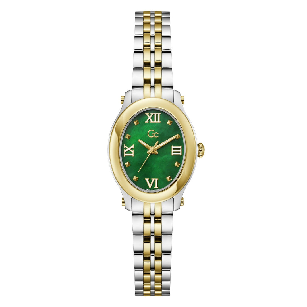 Gc Womens Pearl Green Mother of Pearl Dial Two-Tone Silver Gold Stainless Steel Bracelet Watch Z93002L9