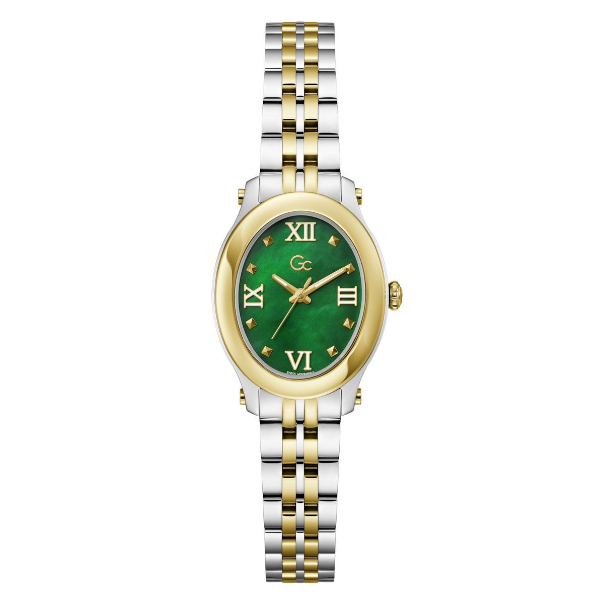 Gc Womens Pearl Green Mother of Pearl Dial Two-Tone Silver Gold Stainless Steel Bracelet Watch Z93002L9