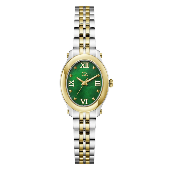 Gc Womens Pearl Green Mother of Pearl Dial Two-Tone Silver Gold Stainless Steel Bracelet Watch Z93002L9