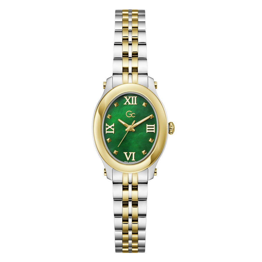 Gc Womens Pearl Green Mother of Pearl Dial Two-Tone Silver Gold Stainless Steel Bracelet Watch Z93002L9
