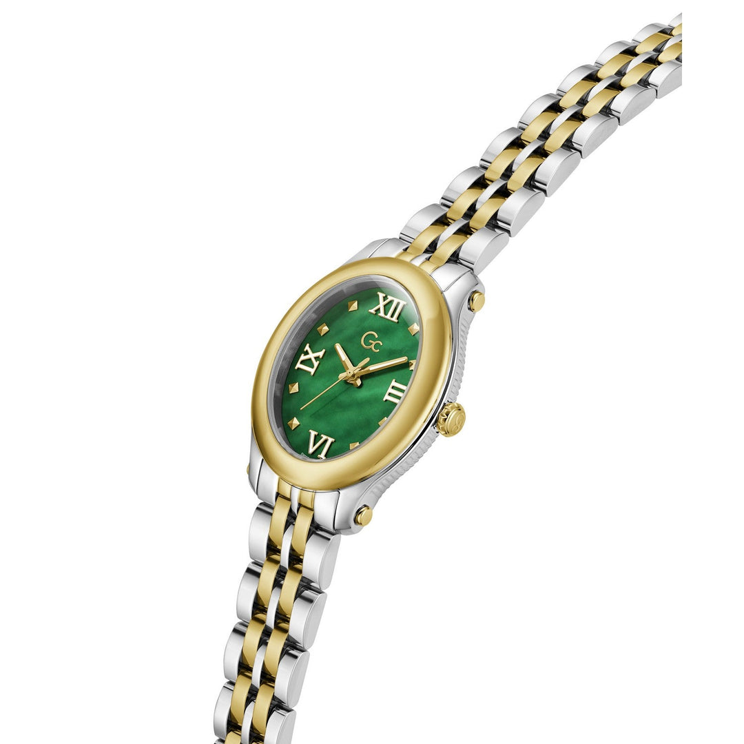 Gc Womens Pearl Green Mother of Pearl Dial Two-Tone Silver Gold Stainless Steel Bracelet Watch Z93002L9