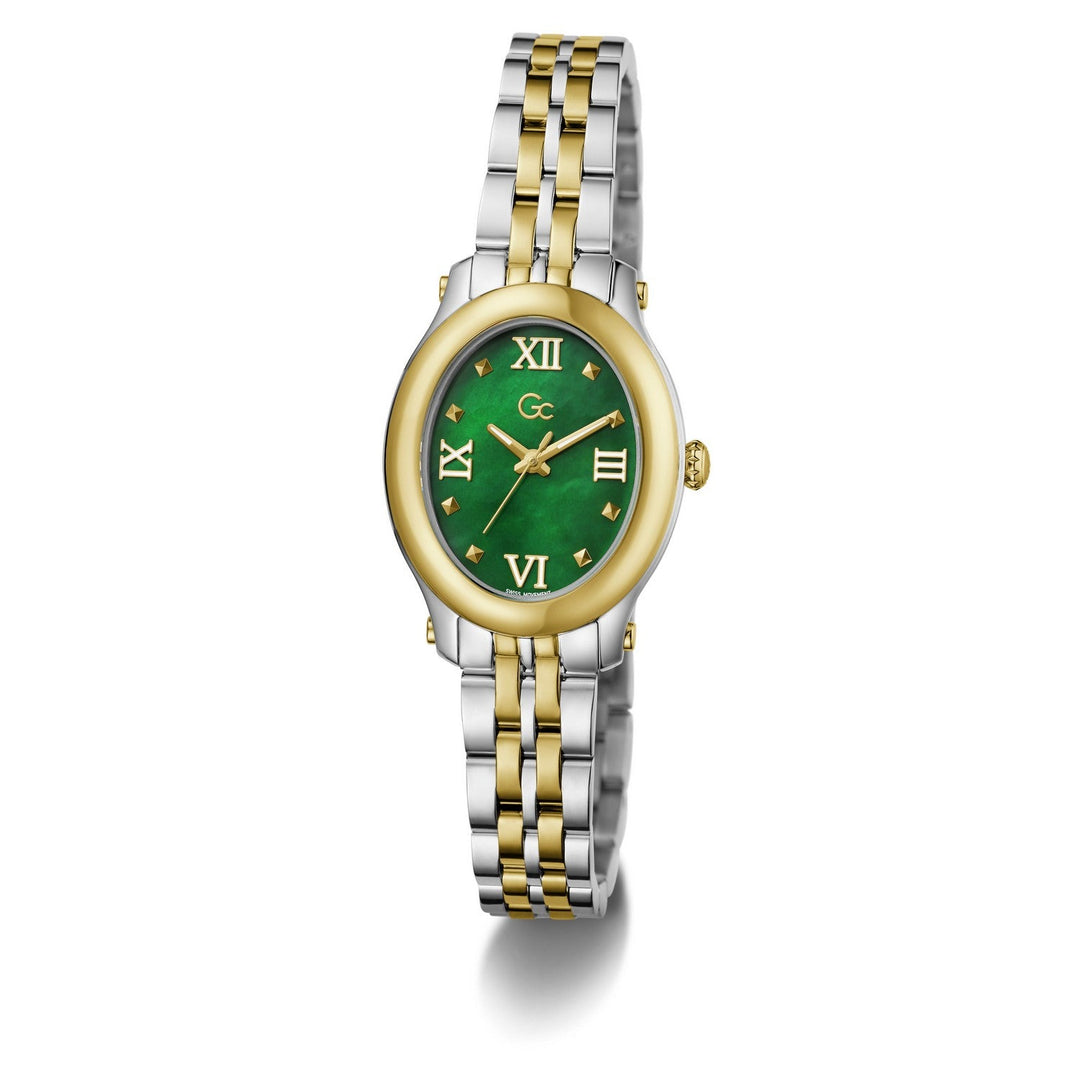 Gc Womens Pearl Green Mother of Pearl Dial Two-Tone Silver Gold Stainless Steel Bracelet Watch Z93002L9