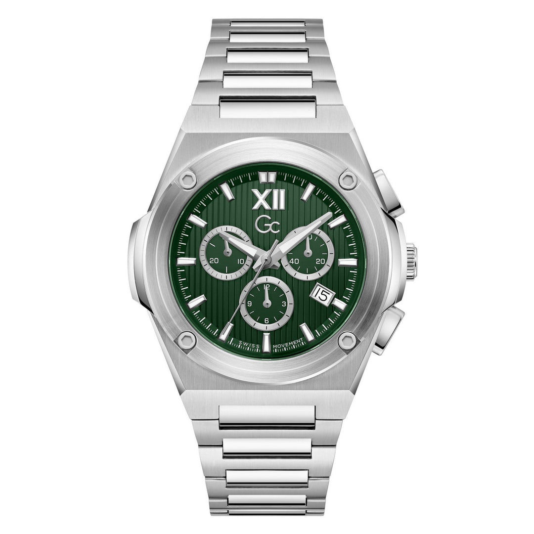 Gc Mens IdolForce Green Dial Silver-Tone Stainless Steel Bracelet Watch Z95002G9