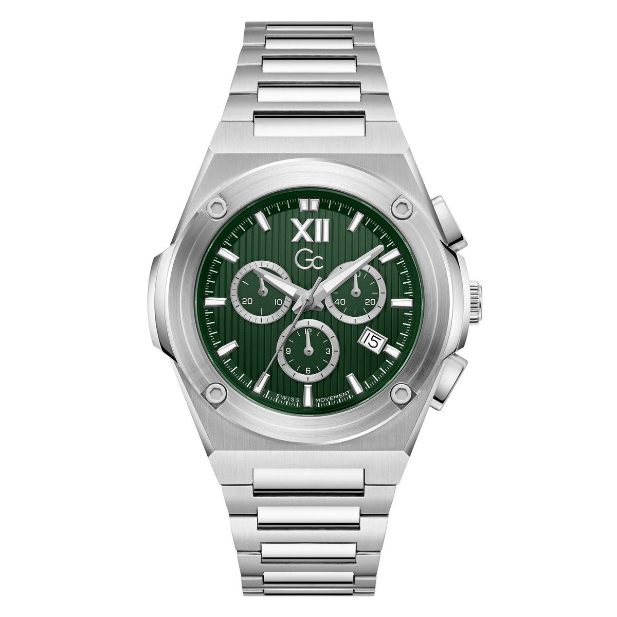Gc Mens IdolForce Green Dial Silver-Tone Stainless Steel Bracelet Watch Z95002G9
