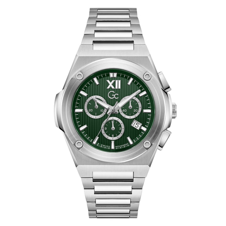 Gc Mens IdolForce Green Dial Silver-Tone Stainless Steel Bracelet Watch Z95002G9