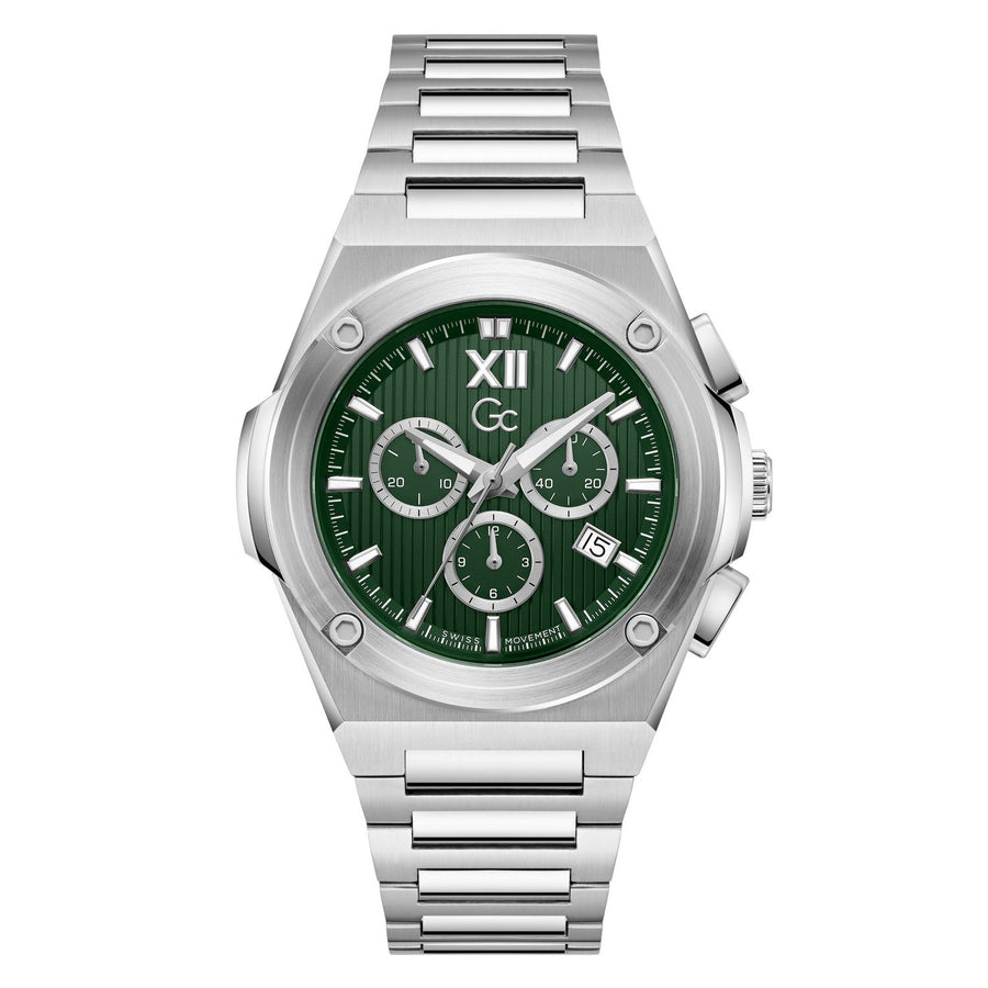 Gc Mens IdolForce Green Dial Silver-Tone Stainless Steel Bracelet Watch Z95002G9