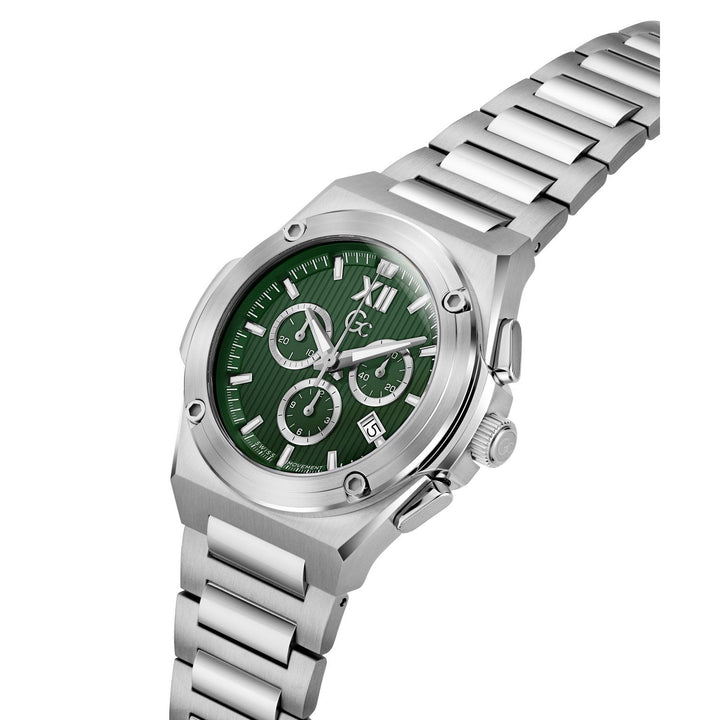 Gc Mens IdolForce Green Dial Silver-Tone Stainless Steel Bracelet Watch Z95002G9