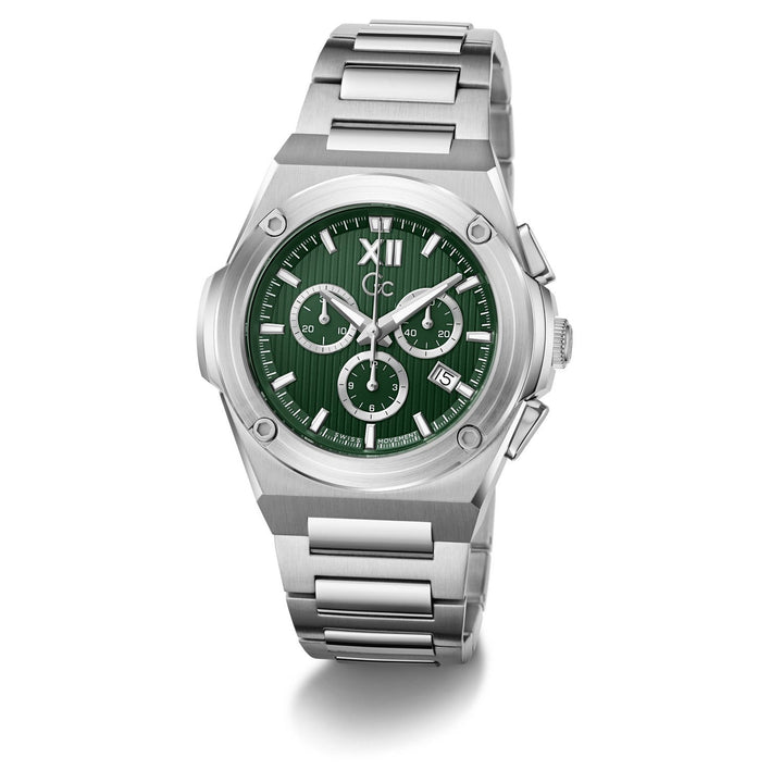 Gc Mens IdolForce Green Dial Silver-Tone Stainless Steel Bracelet Watch Z95002G9