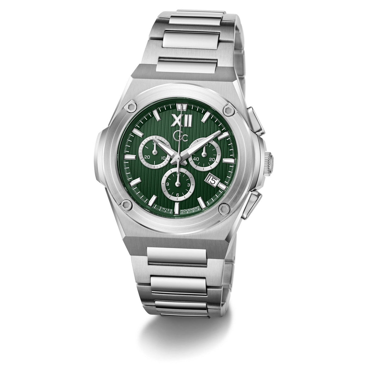 Gc Mens IdolForce Green Dial Silver-Tone Stainless Steel Bracelet Watch Z95002G9