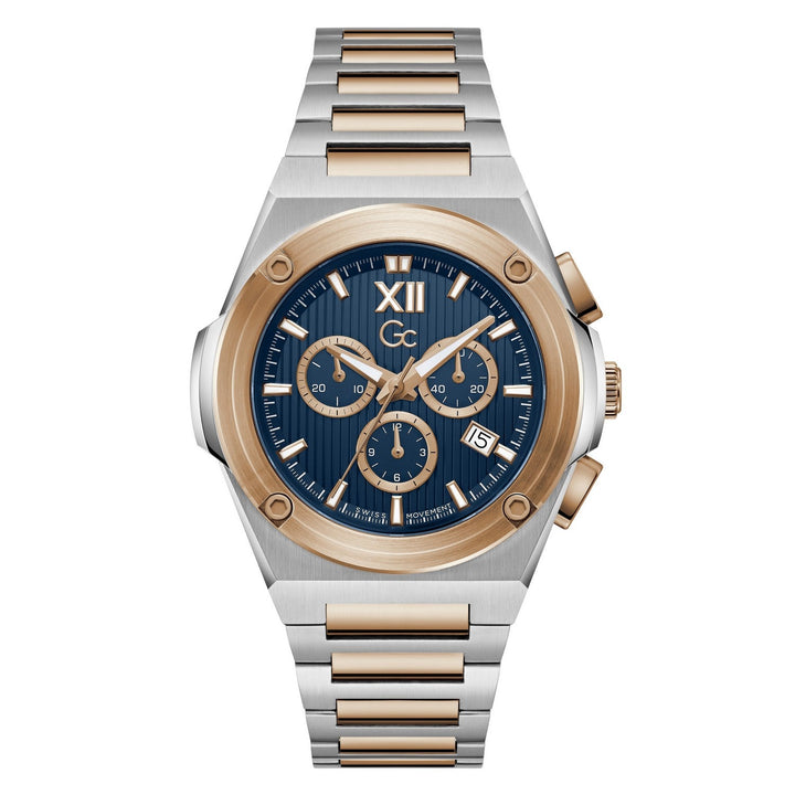 Gc Mens IdolForce Blue Dial Two-Tone Silver Rose Gold Stainless Steel Bracelet Watch Z95003G7