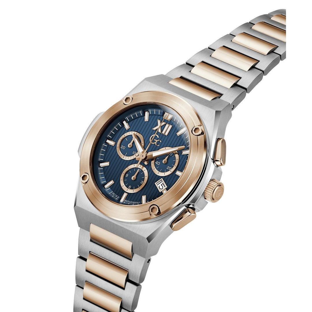 Gc Mens IdolForce Blue Dial Two-Tone Silver Rose Gold Stainless Steel Bracelet Watch Z95003G7