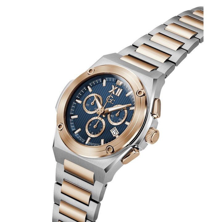 Gc Mens IdolForce Blue Dial Two-Tone Silver Rose Gold Stainless Steel Bracelet Watch Z95003G7