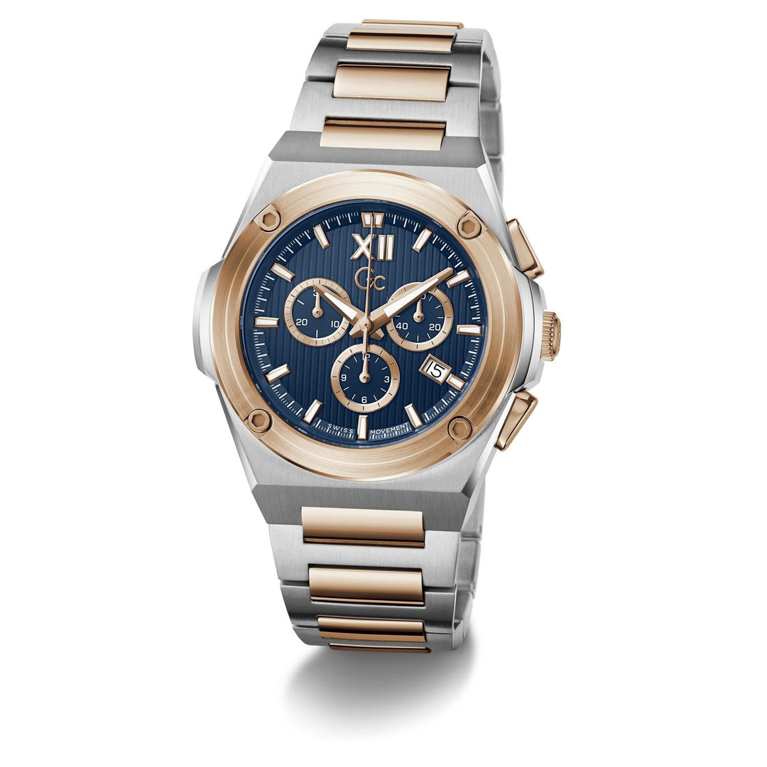 Gc Mens IdolForce Blue Dial Two-Tone Silver Rose Gold Stainless Steel Bracelet Watch Z95003G7