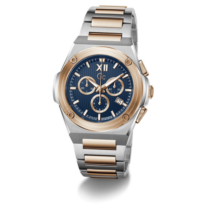 Gc Mens IdolForce Blue Dial Two-Tone Silver Rose Gold Stainless Steel Bracelet Watch Z95003G7