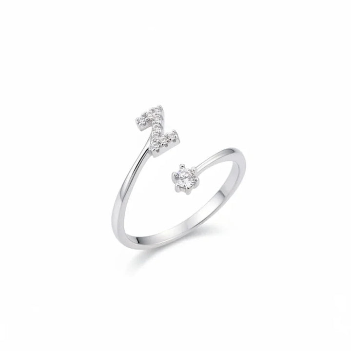 Diamond Initial Letter Silver Ring