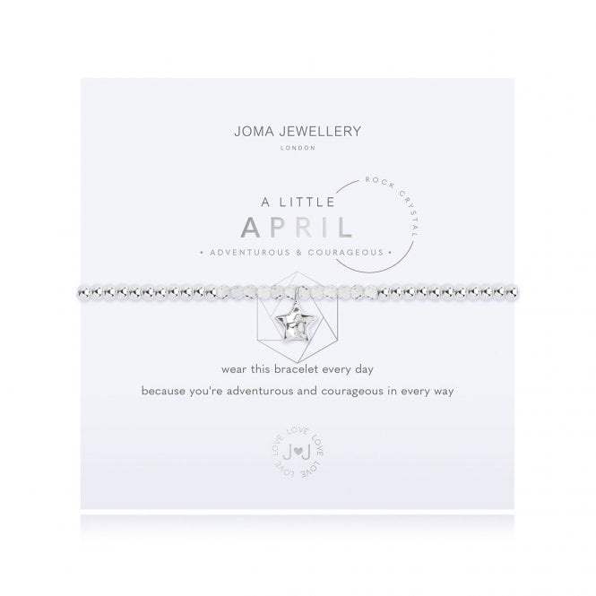 A Little Birthstone April Rock Crystal Silver 17.5cm Stretch Bracelet 3463Joma Jewellery3463