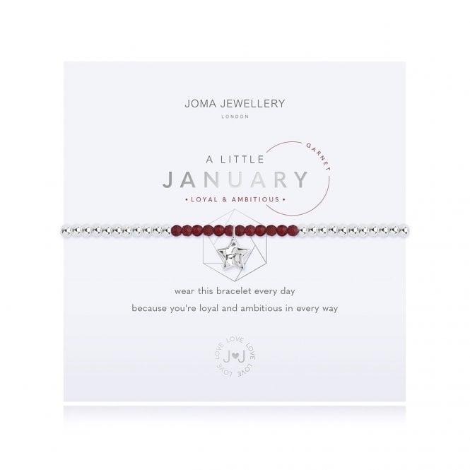 A Little Birthstone January Garnet Silver 17.5cm Stretch Bracelet 3460Joma Jewellery3460