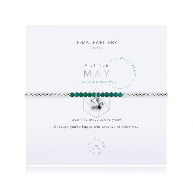 A Little Birthstone May Green Agate Silver 17.5cm Stretch Bracelet 3464Joma Jewellery3464