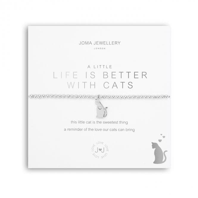 A Little Life Is Better With Cats Silver 17.5cm Stretch Bracelet 5218Joma Jewellery5218