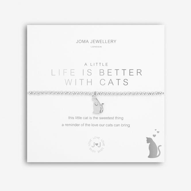 A Little Life Is Better With Cats Silver 17.5cm Stretch Bracelet 5218Joma Jewellery5218