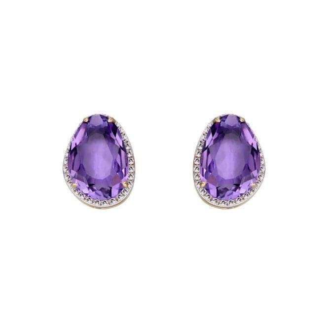 Amethyst Irregular Stone Yellow Gold Stud Earrings GE2273MElements GoldGE2273M