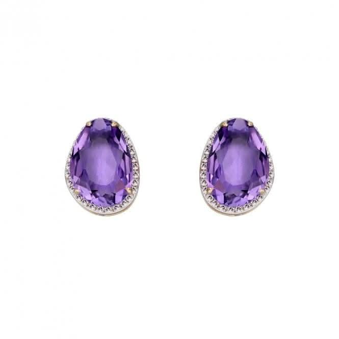 Amethyst Irregular Stone Yellow Gold Stud Earrings GE2273MElements GoldGE2273M