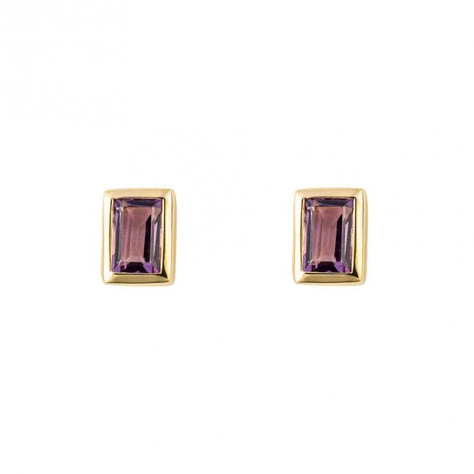 Amethyst Rectangle Step Cut Gold Plated Stud Earrings E6270MBeginningsE6270M