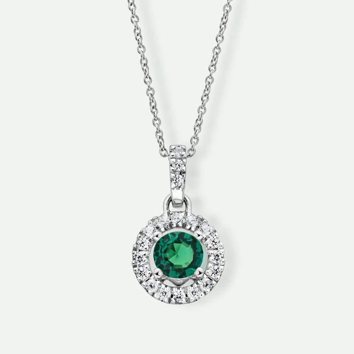 Ana | 9ct White Gold Lab Grown Diamond and Created Emerald NecklaceCreated BrillianceBA0071876