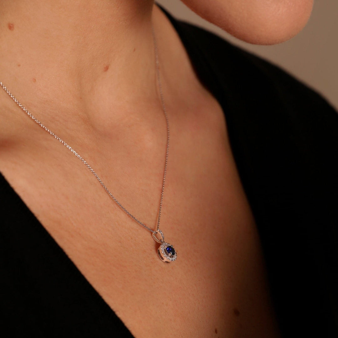 Ana | 9ct White Gold Lab Grown Diamond and Created Sapphire NecklaceCreated BrillianceBA0071872