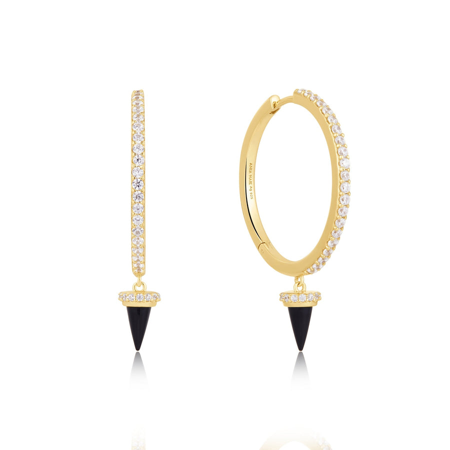 Ania Haie Gold Black Agate Drop Hoop Earrings E053 - 09GAnia HaieE053 - 09G