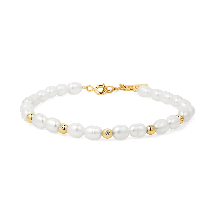 Ania Haie Gold Freshwater Pearl White Cubic Zirconia Bezel Set Bracelet B058 - 05GAnia HaieB058 - 05G