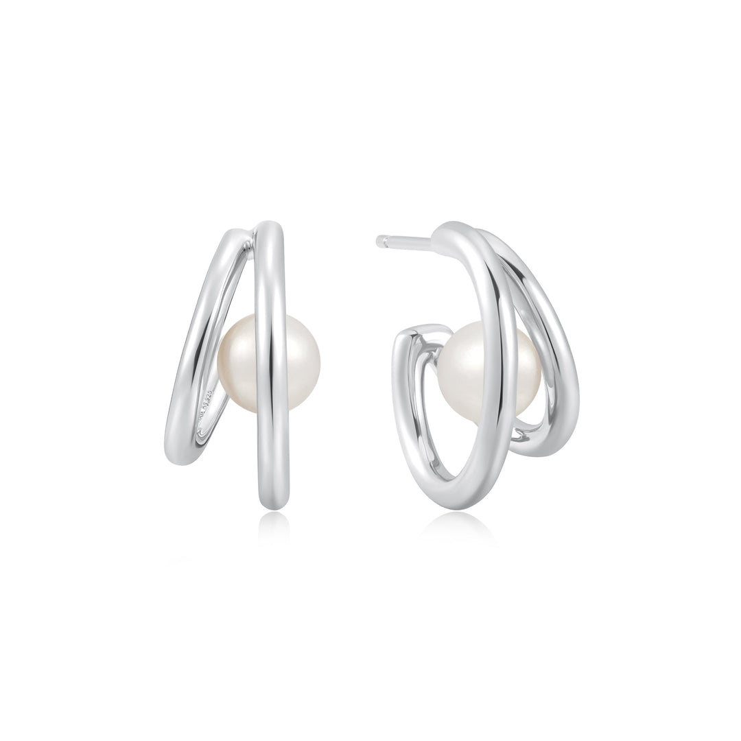 Ania Haie Silver Duo Freshwater Pearl Stud Hoops E058 - 07HAnia HaieE058 - 07H