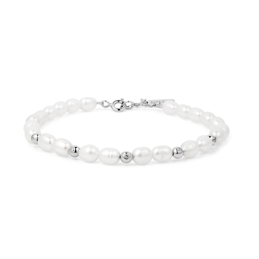 Ania Haie Silver Freshwater Pearl White Cubic Zirconia Bezel Set Bracelet B058 - 05HAnia HaieB058 - 05H