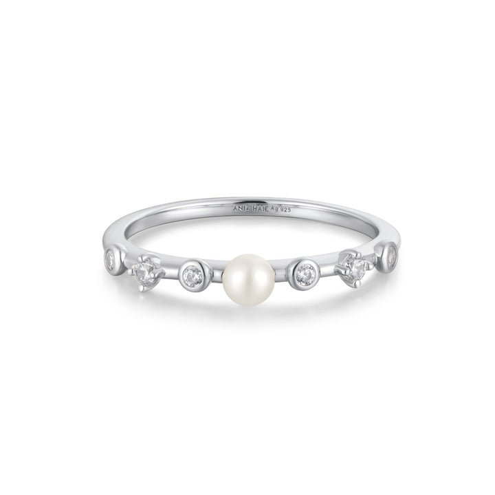 Ania Haie Silver Freshwater Pearl White Cubic Zirconia Bezel Set Ring R058 - 04HAnia HaieR058 - 04H - 52