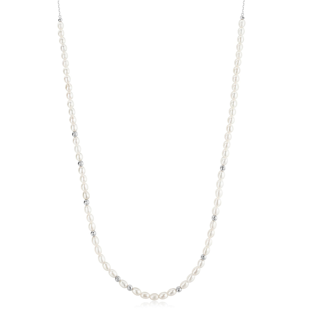 Ania Haie Silver Freshwater Pearl White Cubic Zirconia Bezel Set Slider Necklace N058 - 06HAnia HaieN058 - 06H