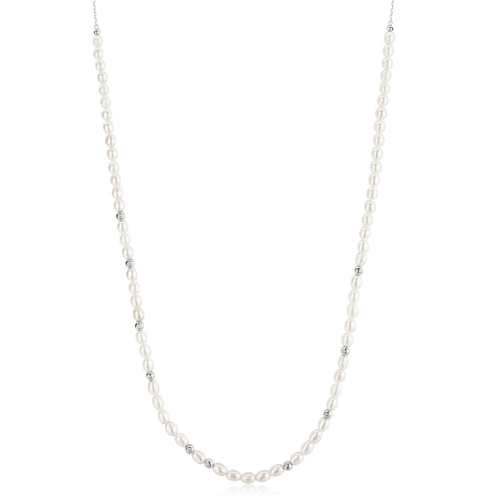 Ania Haie Silver Freshwater Pearl White Cubic Zirconia Bezel Set Slider Necklace N058 - 06HAnia HaieN058 - 06H