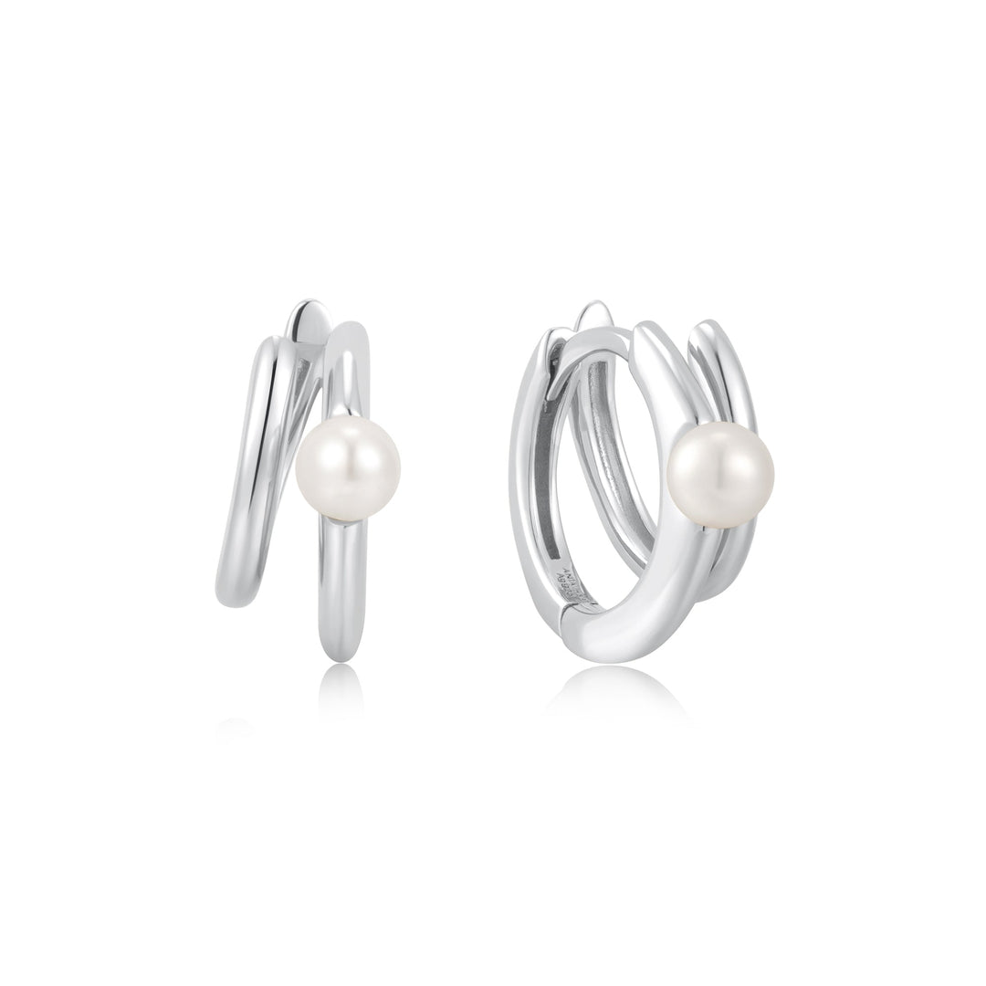 Ania Haie Silver Parallel Duo Freshwater Pearl Huggies E058 - 02HAnia HaieE058 - 02H