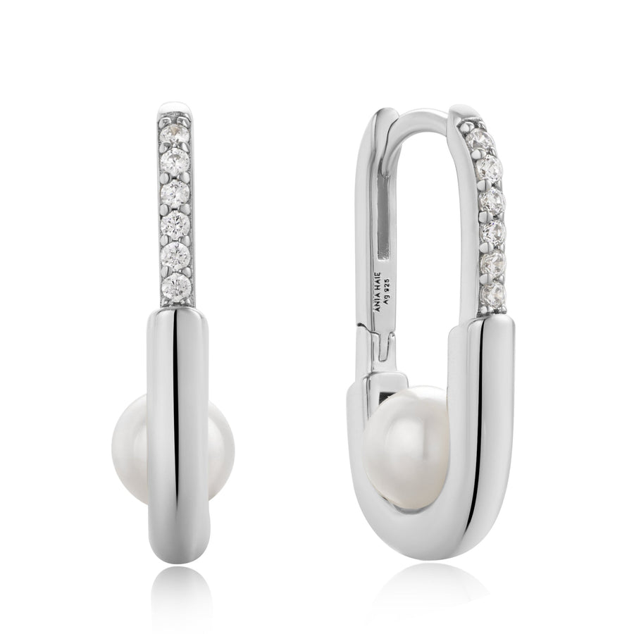 Ania Haie Silver Pearl Interlock Oval Hoop Earrings E054 - 04HAnia HaieE054 - 04H